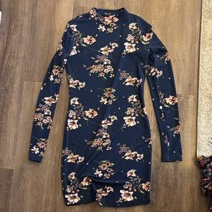 Forever 21 Navy Floral Long Sleeve Dress
